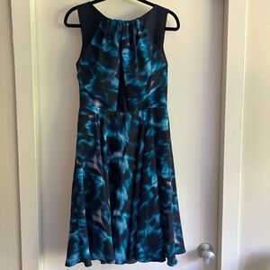 ERDEM blue black silk sleeveless dress